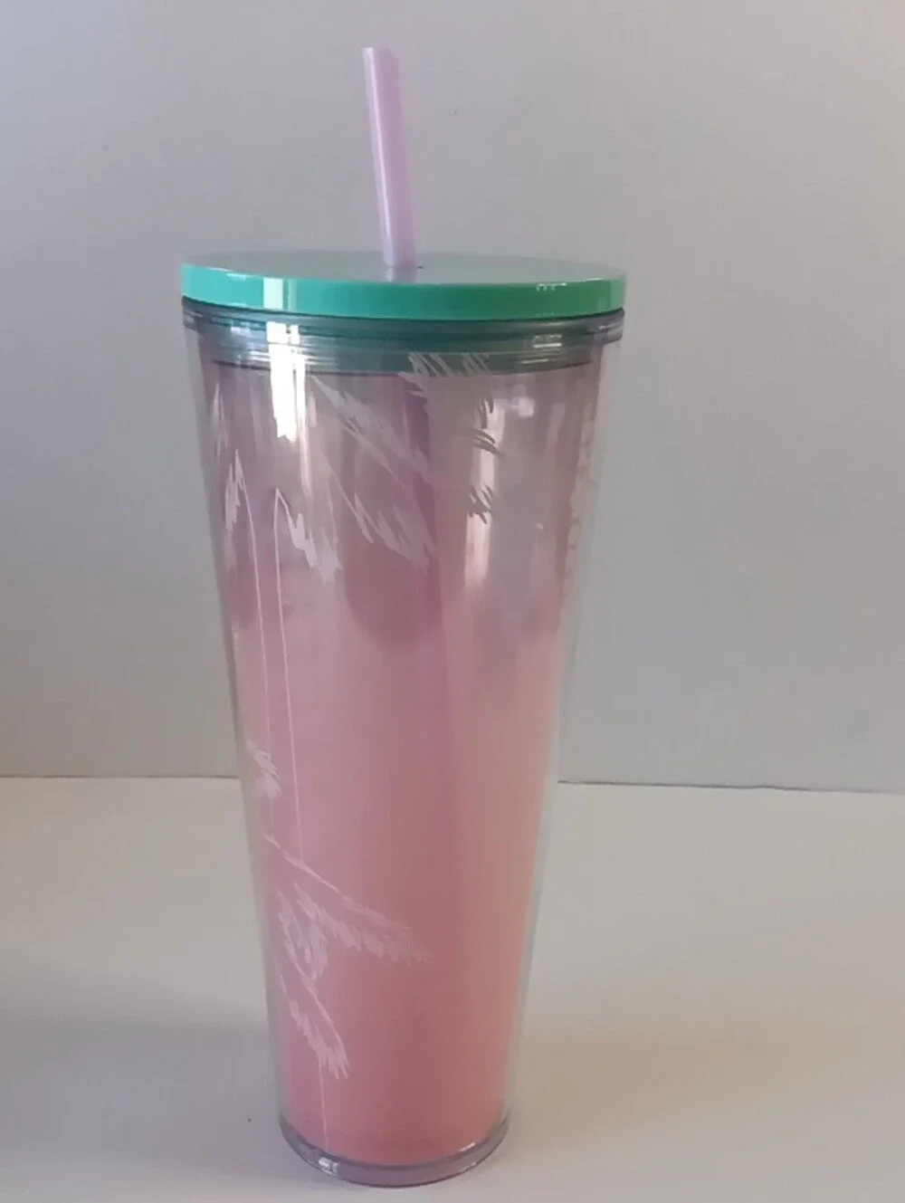 Starbucks Palm Tree Pink Los Angeles 24oz Cold Tumbler Green Lid & Pink Straw